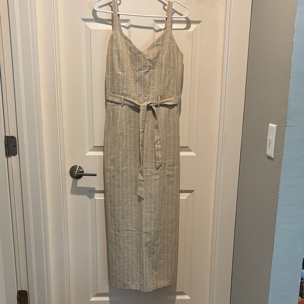 Elegant Beige Striped Dress